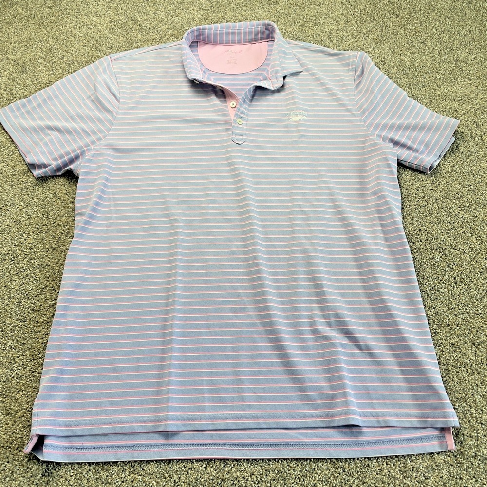 Johnnie-O Mens XL Karsten Creek Striped Performance Golf Polo Shirt Blue Pink